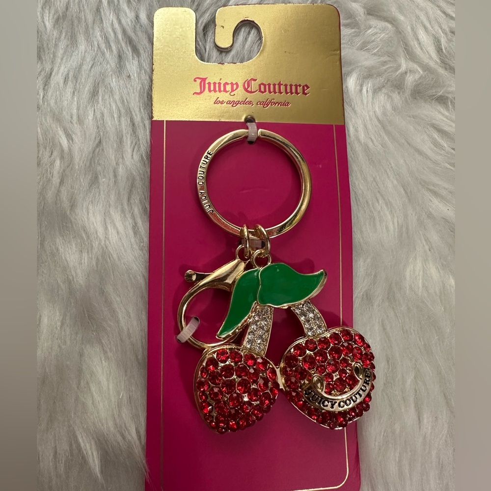 Juicy Couture Red Cherry Keychain with Green Leaves